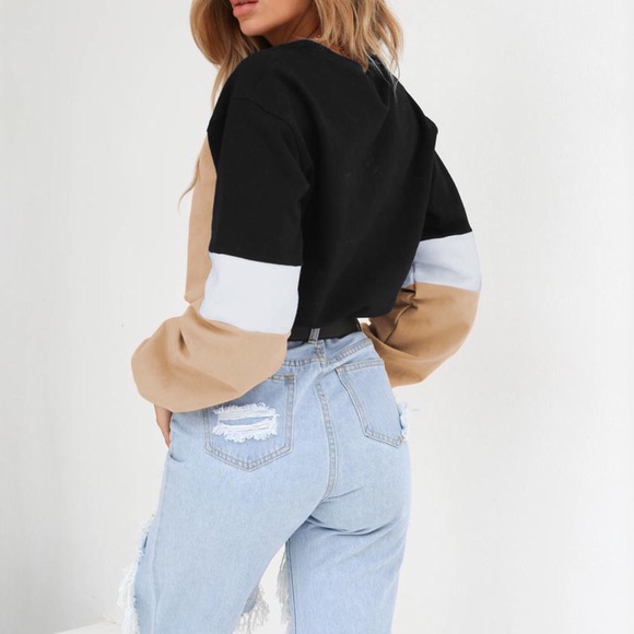 πTake It Easy Black Beige Crew Neck Top - Picture 3 of 8